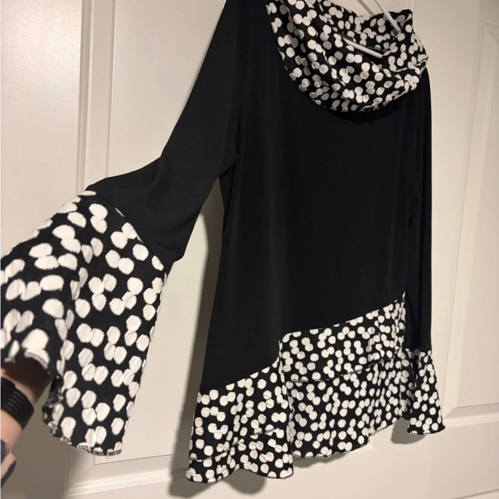 Black and White Polka Dot Cowl Neck Top - Picture 3 of 6